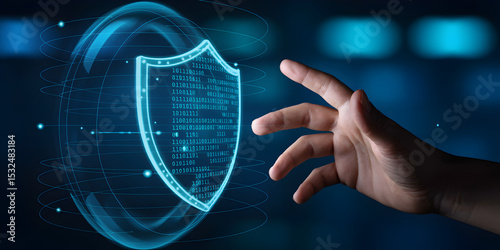 Secure Digital Future Hand Reaching for a Protective Shield Cybersecurity Concept