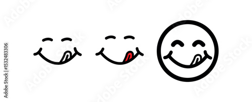 face smile icon set. yummy icon set. delicious emoji symbol set. yummy face smile png and vector illustration on transparent background