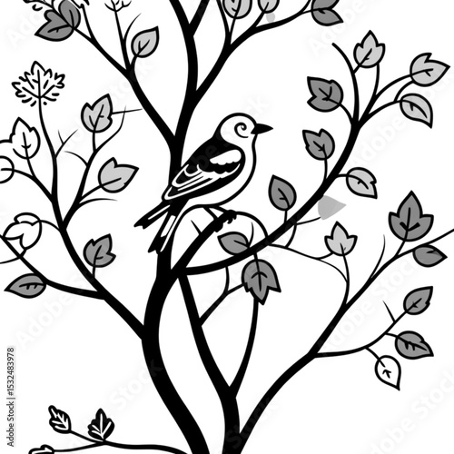 鳥と枝のシルエット｜Bird on Branch Silhouette