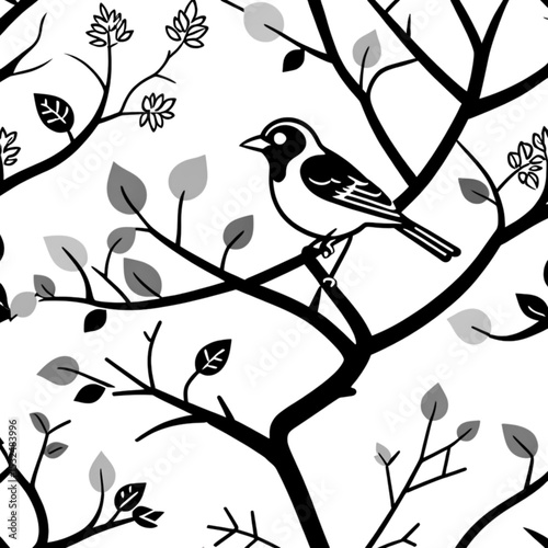 鳥と枝のシルエット｜Bird on Branch Silhouette