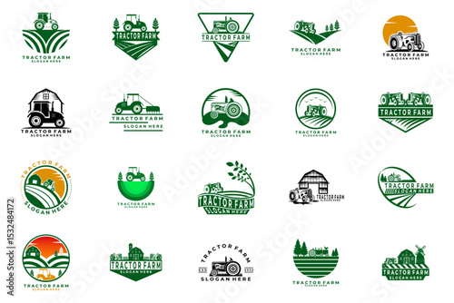 Set of Farm logo design vector template. Tractor Farm logo design collections