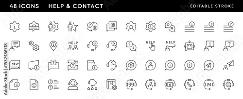 Support icon collection. Contact icon set. Customer service, contact us, information, technical support, call center, assistant and more. Editable stroke. Pixel Perfect. Grid base 32 x 32.