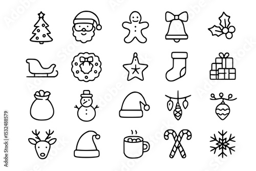 Minimalist Christmas & Holiday Line Art Icons Set