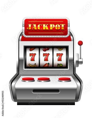 Slot machine. Vector 3d illustration isolated on white background.