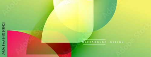 Abstract colorful background. Overlapping shapes create vibrant gradients, blending green, yellow, red hues. Modern design element.