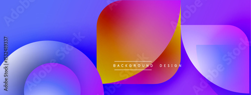 Abstract gradients blend, creating fluid shapes. Vibrant colors dominate composition, suggesting modern design elements. Smooth transitions define visual appeal.