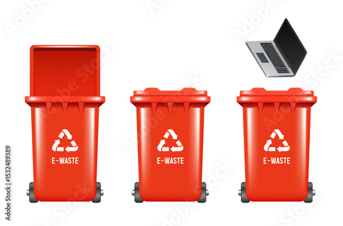 Recycling Bins for electronic waste. Container for electronic waste. Red trash can. Vector illustration isolated on white background.