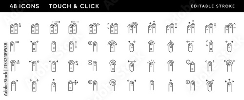 Touch and gestures icon collection. Finger gesture, touch, finger interaction, swipe, slide, finger pointer, tap and more. Editable stroke. Pixel Perfect. Grid base 32 x 32.