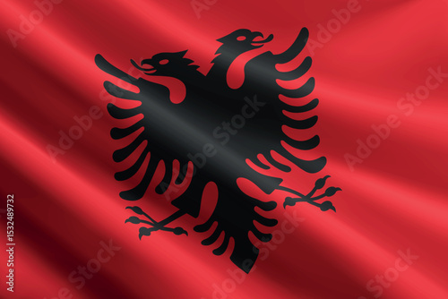Albania flag waving in the wind, detailed silk texture