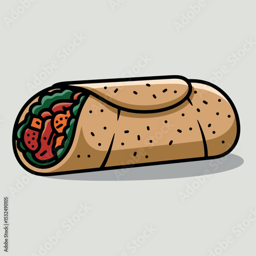Delicious Burrito with Cheese and Veggies Illustration