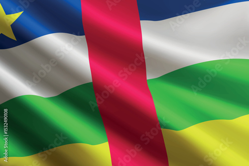 Central African Republic flag waving in the wind, detailed silk texture