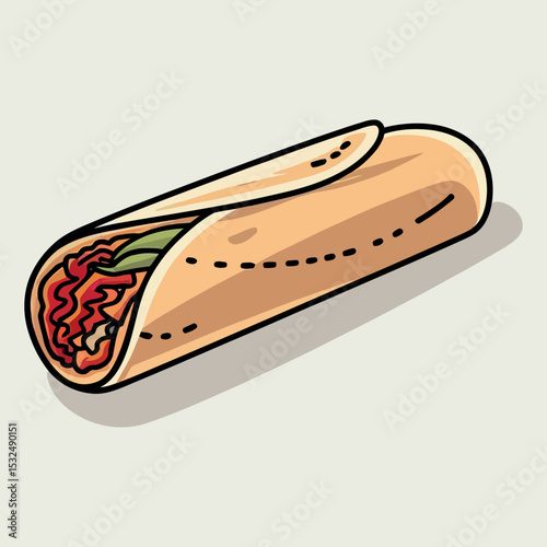 Delicious Burrito with Cheese and Veggies Illustration