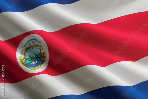 Costa Rica flag waving in the wind, detailed silk texture