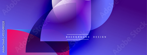 Abstract shapes overlap, creating vibrant purple, blue, pink gradients. Modern design suggests digital art, fluid motion, dynamic composition.