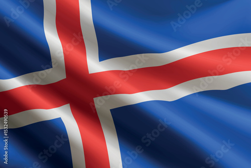 Iceland flag waving in the wind, detailed silk texture