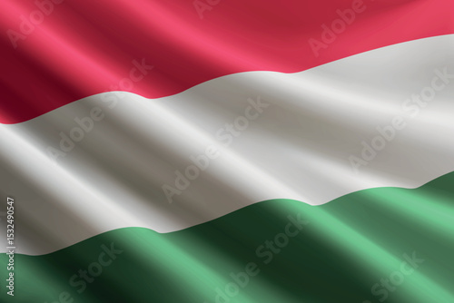 Hungary flag waving in the wind, detailed silk texture