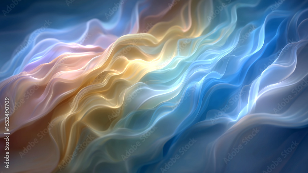 Obraz premium 優雅に流れるオーロラのような抽象CG - 癒しとテクノロジーのグラデーション背景