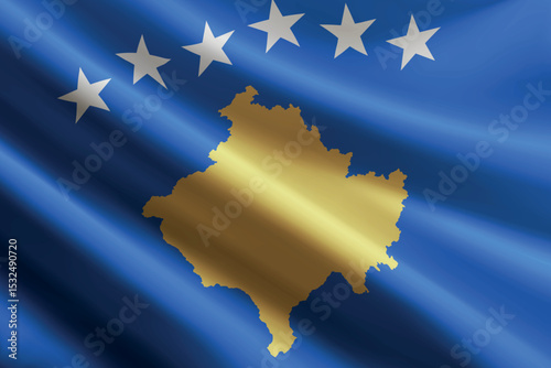 Kosovo flag waving in the wind, detailed silk texture