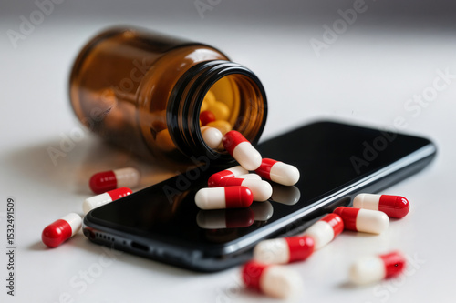 tablet pills drugs capsule on touch screen mobile phone pill drug tablets concept tableta píldoras medicamentos cápsula en pantalla táctil teléfono móvil píldora medicamento tabletas concepto