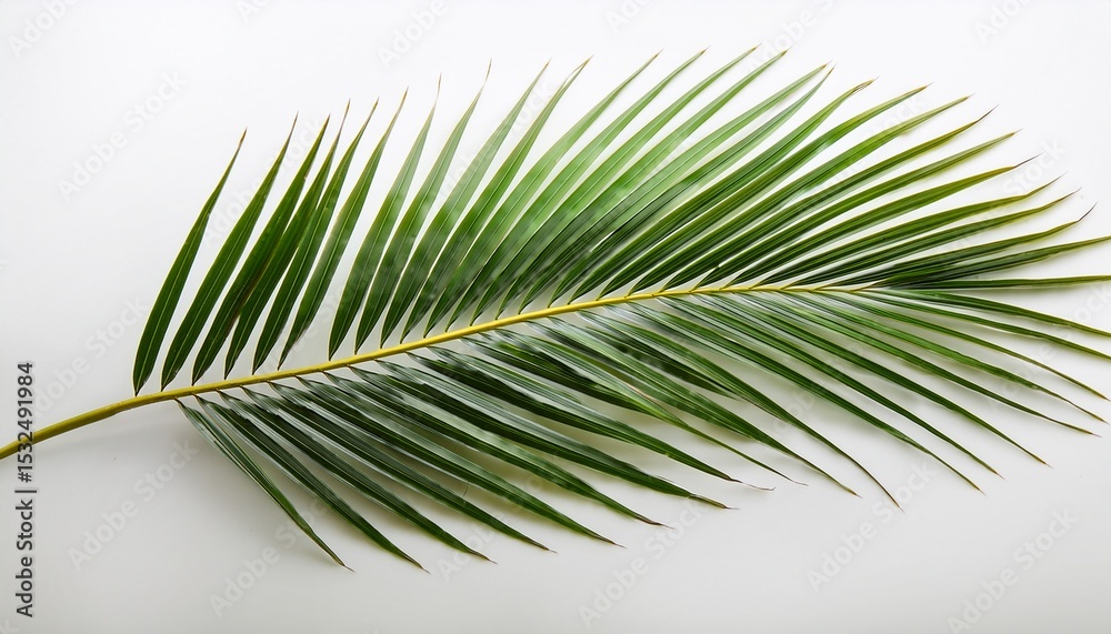 Naklejka premium a single palm frond with long slender leaves isolated on a white background