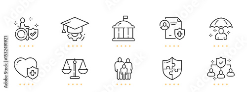 Social policy related line icons. Editable stroke