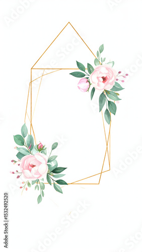 the image displays a decorative frame adorned with floral elements. a thin, geometric shape creates the border, its lines intersecting to form angular facets
