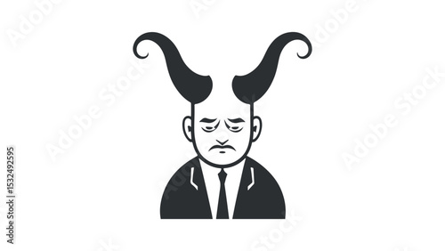 simple shape of a unsetisfied businessman with horns vector illustration, icon of a businessman with horns on the head
