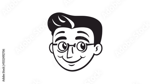funny face staring on the right side simple vector illustration, black and white shape of a person face smiling while looking on right side