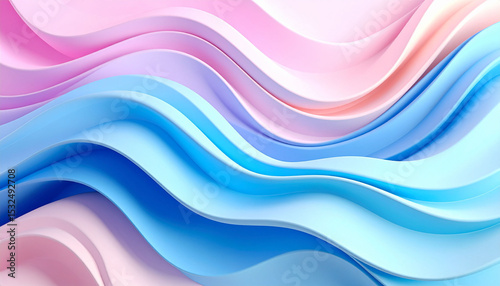 a digital art piece that features an abstract design with vibrant waves in shades of blue and purple against a backdrop that transitions from pink to white.