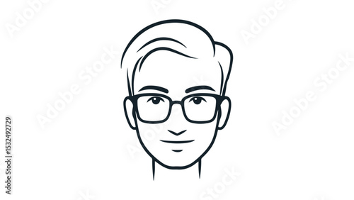 simple shape of a clever kid face in glasses line art illustration