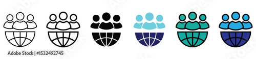 Global Community Icon Set – Teamwork, Network, and Worldwide Collaboration Symbols