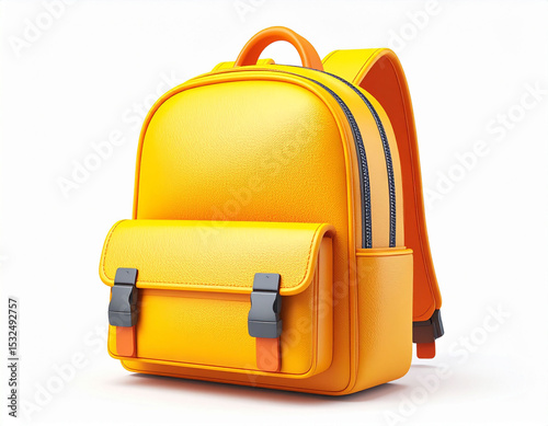 a colorful backpack sits upright on a plain white surface, softly casting its own shadow