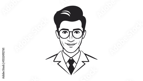 handsome person in suit and glasses smiling black and white shape silhouette illustration