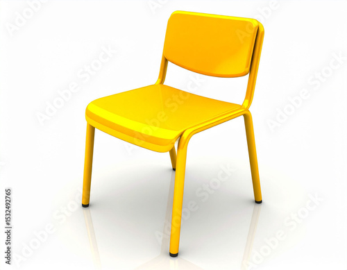 a vibrant, reflective chair is centered against a solid white background. the chair features a backrest, a flat seat, and four legs, all rendered in a single, eye catching color