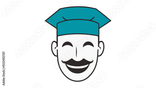 simple happy baker icon vector illustration, baker with mustache and hat smiling happily 