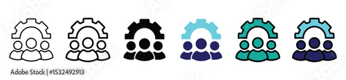 Teamwork and Management Gear Icon Set – Collaboration and Workforce Symbol Collection