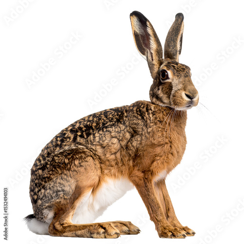 Majestic european hare, captivating wildlife portrait against blank canvas on transparent background