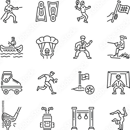 Pack of Sports Equipment Outline Style Icons 

