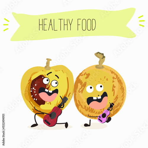 marula fruit cute funny cheerful characters. Vector hand drawn  illistration.