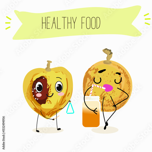 marula fruit cute funny cheerful characters. Vector hand drawn  illistration.
