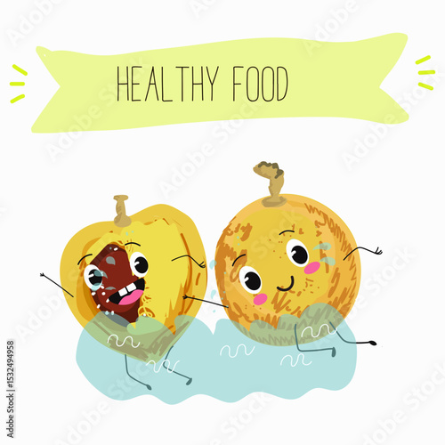 marula fruit cute funny cheerful characters. Vector hand drawn  illistration.