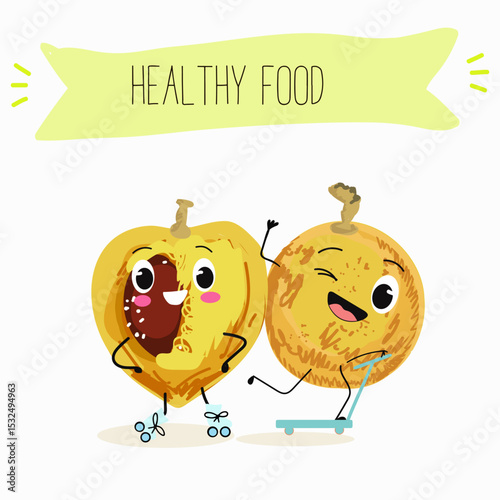 marula fruit cute funny cheerful characters. Vector hand drawn  illistration.