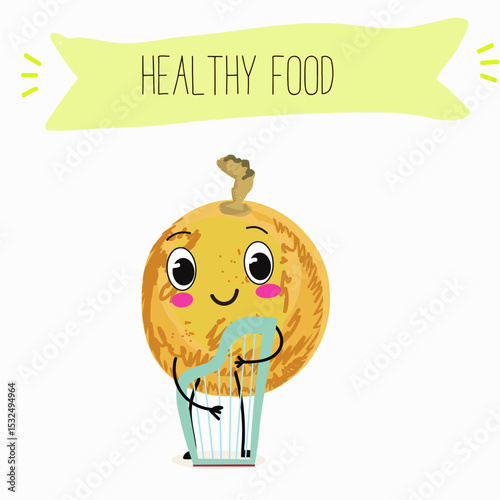 marula fruit cute funny cheerful characters. Vector hand drawn  illistration.