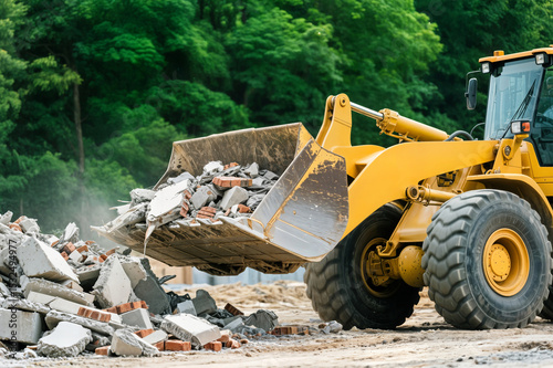 loader clearing piles of rubble concept concepto de cargadora retirando montones de escombros chargeur déblayant des tas de gravats concept