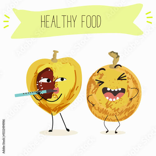 marula fruit cute funny cheerful characters. Vector hand drawn  illistration.