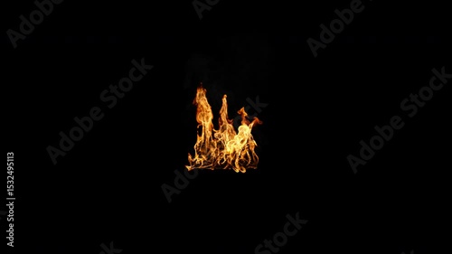 Extremely realistic fire flames in the center of the frame with a small amount of smoke, 4k 24p, with alpha channel for transparent background