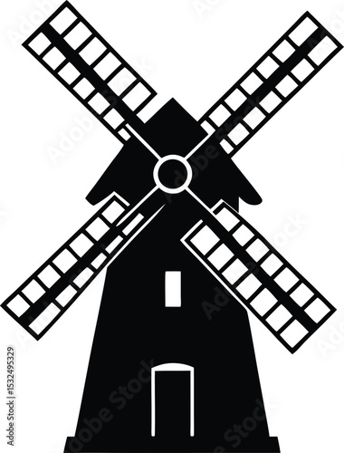 Windmill – black silhouette on white background