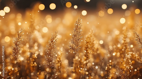 Golden Grass Field Blurred Bokeh Background at Sunset in Autumn