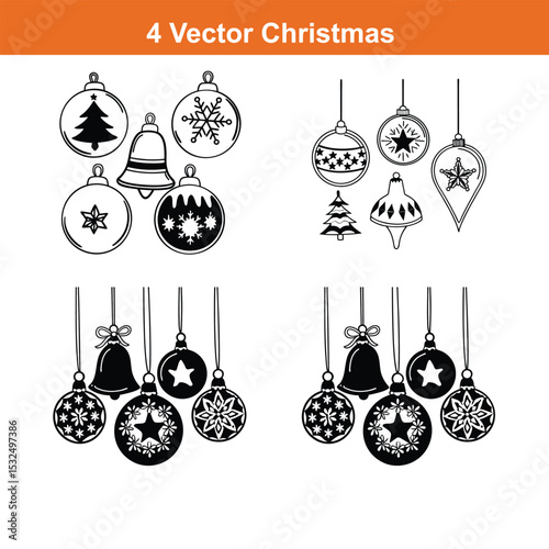 Christmas ornament flat icon,Christmas Decoration Icon on Black and White Vector Backgrounds