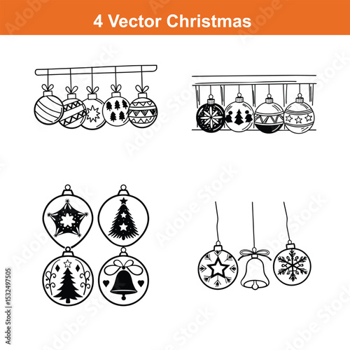 Christmas ornament flat icon,Christmas Decoration Icon on Black and White Vector Backgrounds